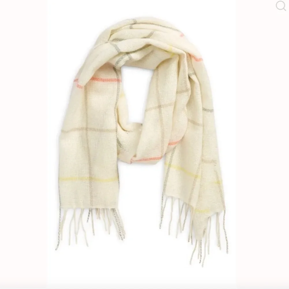 Madewell Ivory Gauzy Plaid Scarf Scarf